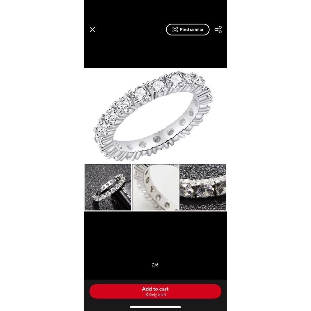 Elegant Sterling Silver Eternity Ring with Cubic Zirconia Wedding Band Size 6 - Picture 3 of 8